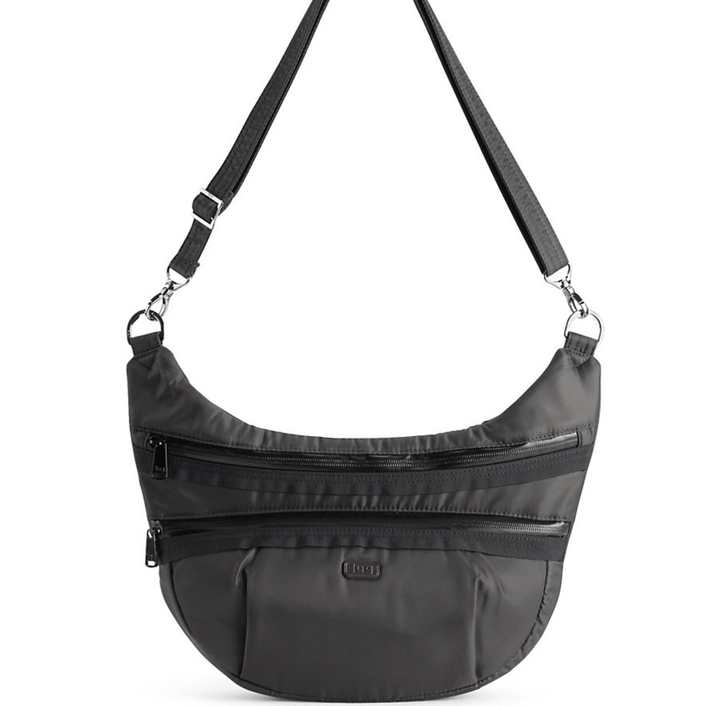 LUG Hippy RFID Nylon Crossbody Bag Grey Travel Packable Half Moon Pockets